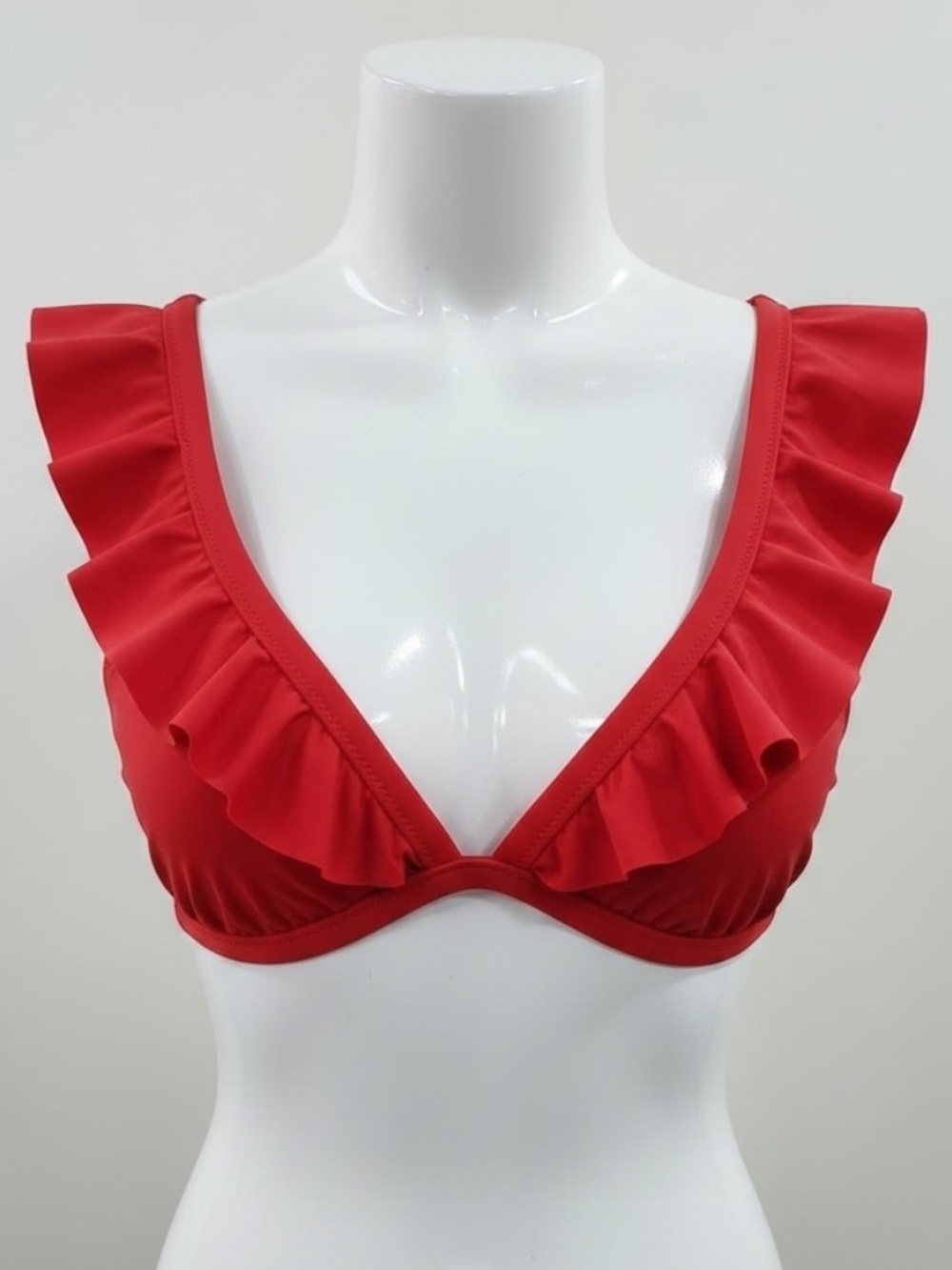 Shade & Shore Red Ruffle Bikini Top Medium Criss Cross Back Swim Top - Picture 3 of 5